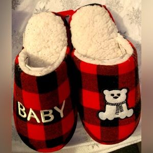 Red Plaid Baby Bear Slippers - Children’s Size L - NEW